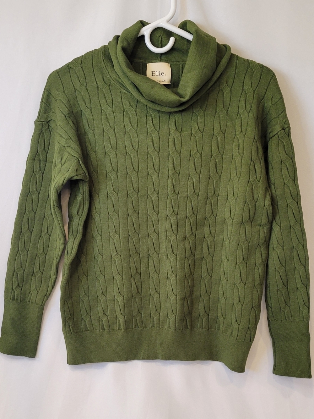 Elie Tahari Olive Green Cable Turtleneck Sweater